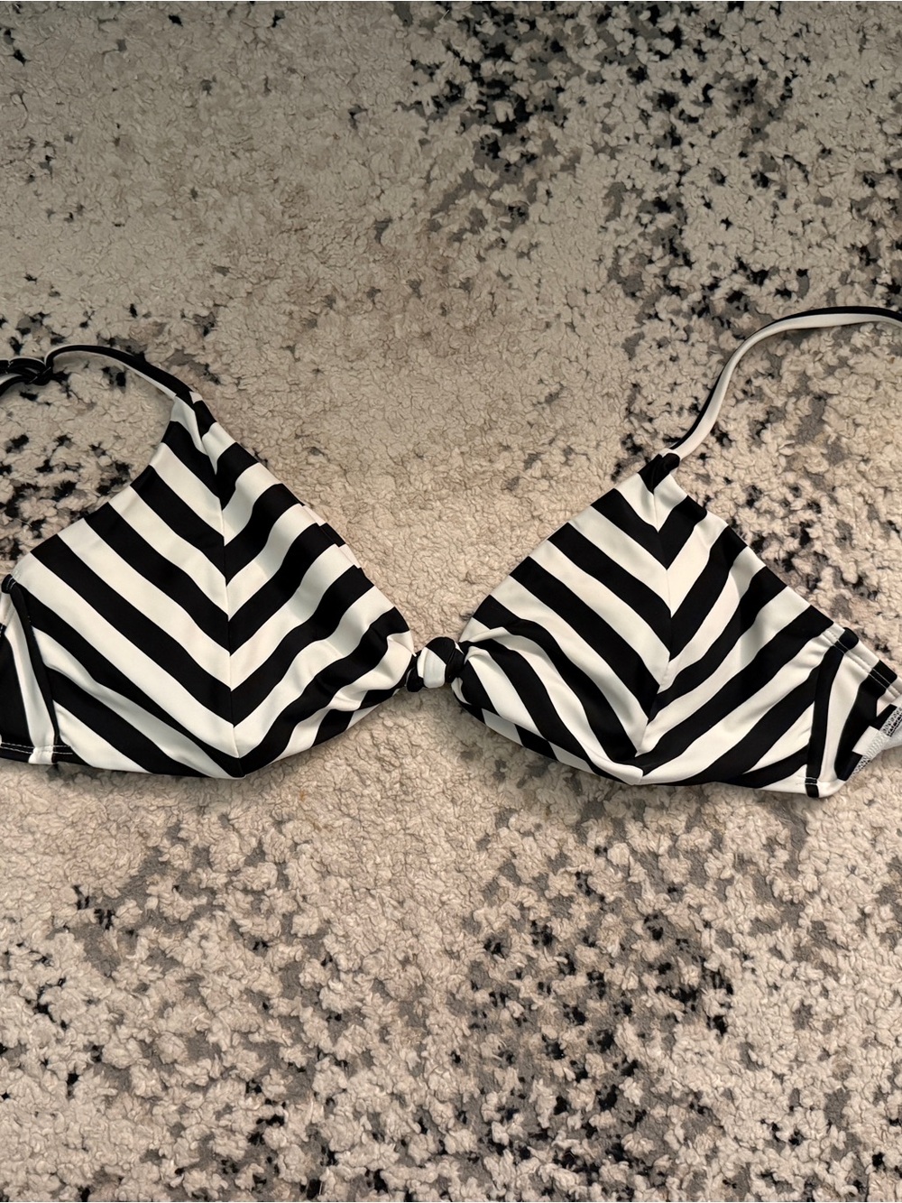 Target Black and White Striped Triangle Bikini Top with Center Knot
